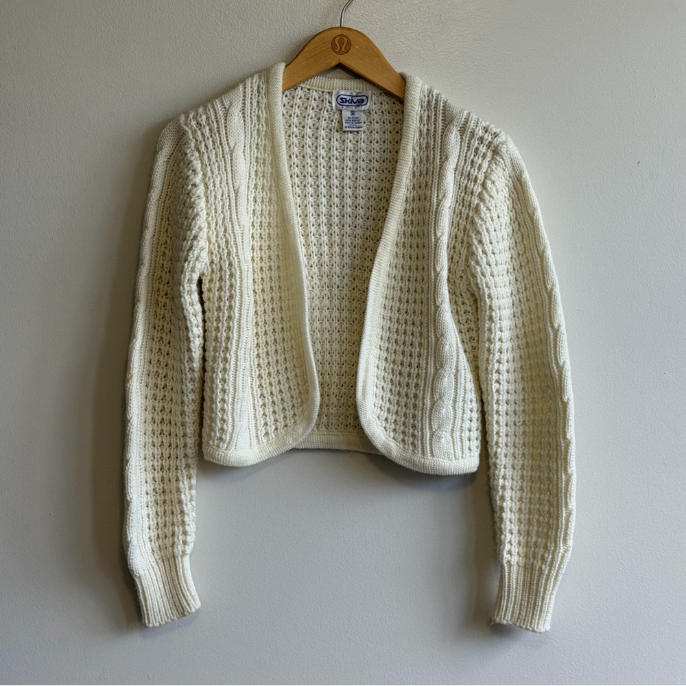 Vintage Cream Knit Open Cardigan Sweater